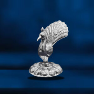 Handcrafted Silver Peacock Figurine on Lotus Base