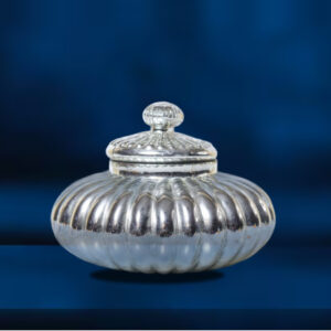Classic Ribbed Silver Kumkum Box (Chimil)