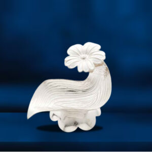 Artistic Silver Curved Bowl with Floral Accent