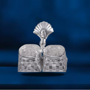 Silver Dual Kumkum Holder with Peacock Motif