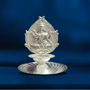 Traditional Silver Kamakshi Deepam with Base Plate